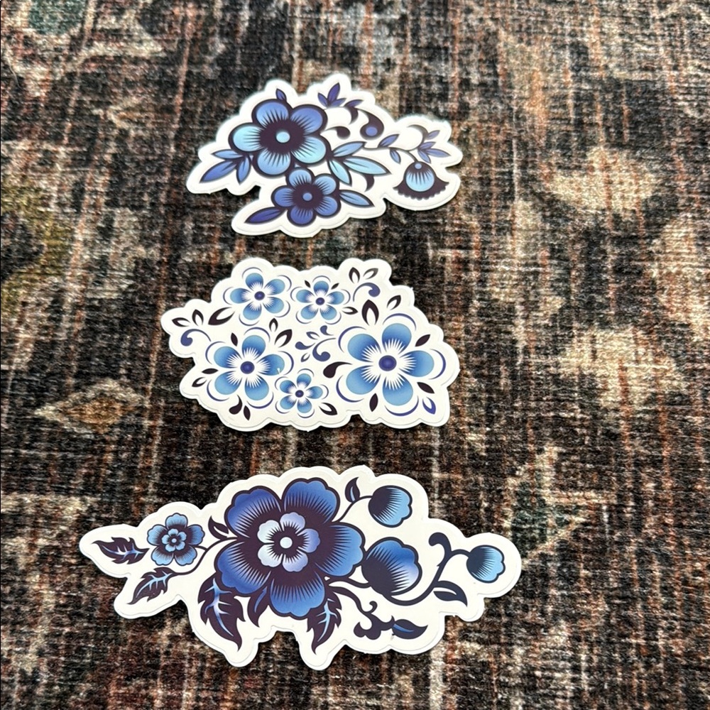 NEW Floral Blue and White Stickers